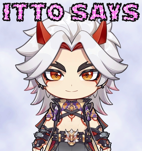 A Cartoon Character With Horns And The Words Itto Says Behind Him GIF