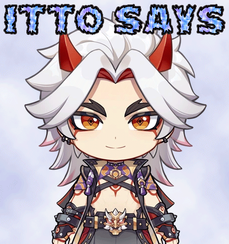 A Cartoon Character With Horns And The Words Itto Says Below Him GIF