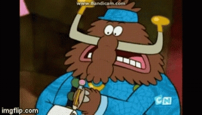 A Cartoon Character With Horns Is Holding A Pencil And Wearing A Blue Shirt .. GIF