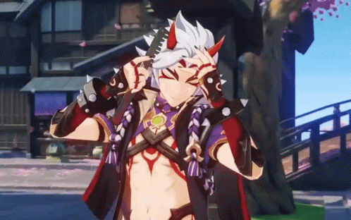 A Cartoon Character With Horns Is Holding A Sword GIF