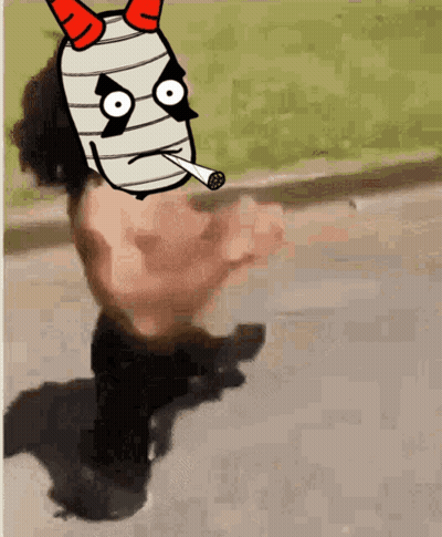 A Cartoon Character With Horns Is Smoking A Cigarette While Walking Down A Street . GIF