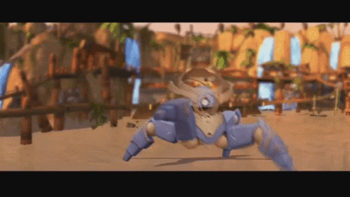 A Cartoon Character With Horns Is Walking On The Sand GIF