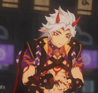 A Cartoon Character With Horns Is Wearing A Purple Vest GIF