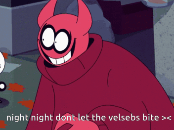 A Cartoon Character With Horns Says Night Night Dont Let The Velsebs Bite > GIF