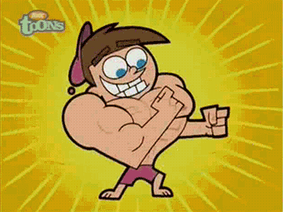 A Cartoon Character With Huge Muscles Is Smiling And Flexing His Muscles . GIF