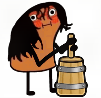 A Cartoon Character With Long Black Hair Is Holding A Wooden Barrel GIF