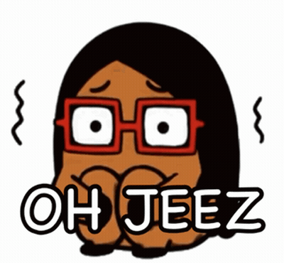 A Cartoon Character With Long Hair And Glasses Says " Oh Jeez " GIF
