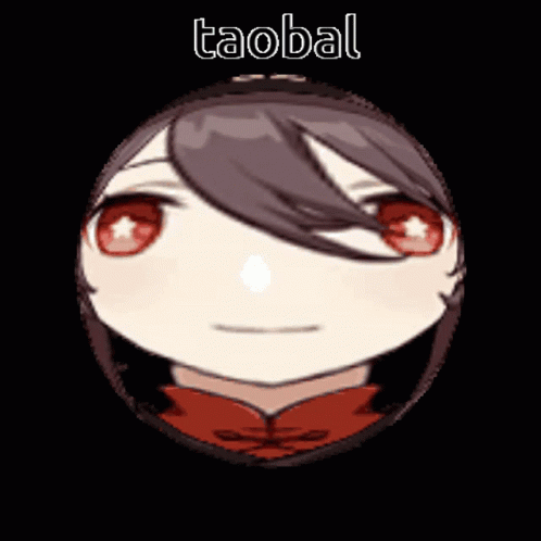 A Cartoon Character With Long Hair And Red Eyes Is In A Circle With The Word Taobal Written Above It . GIF