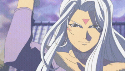 A Cartoon Character With Long White Hair And A Triangle On Her Forehead GIF