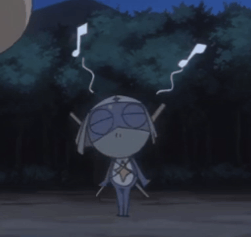 A Cartoon Character With Music Notes Coming Out Of Its Head GIF