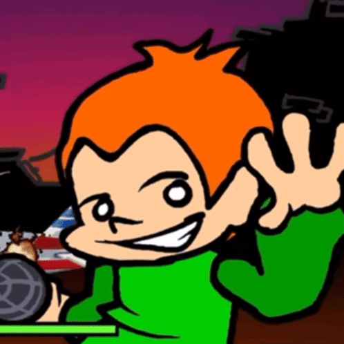 A Cartoon Character With Orange Hair And A Green Shirt Is Smiling GIF