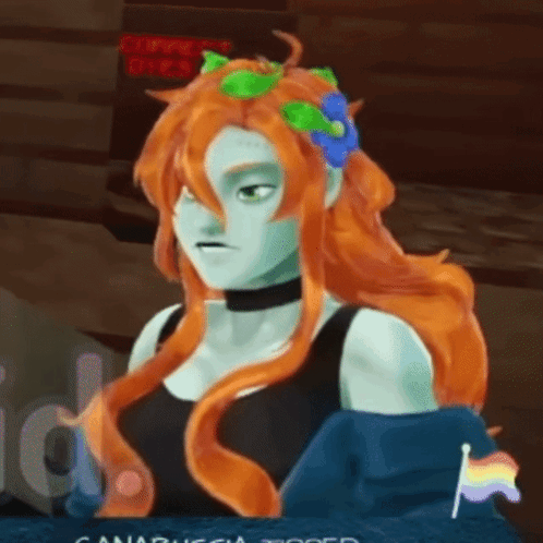 A Cartoon Character With Orange Hair And A Rainbow Flag In Her Hand GIF