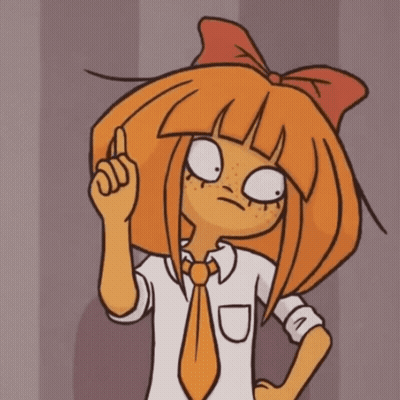 A Cartoon Character With Orange Hair And A Red Bow GIF