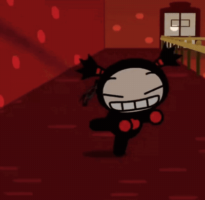 A Cartoon Character With Pigtails Is Smiling In A Room GIF
