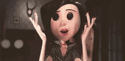 A Cartoon Character With Pink Buttons In Her Eyes Is Making A Funny Face . GIF