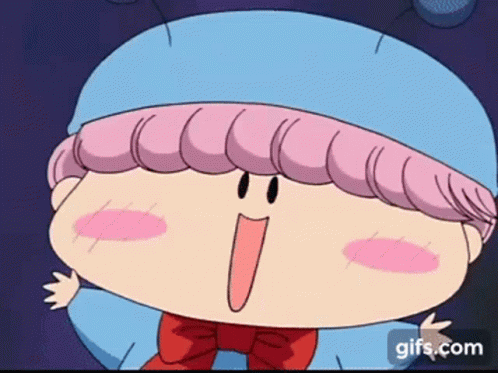 A Cartoon Character With Pink Hair And A Red Bow Tie GIF