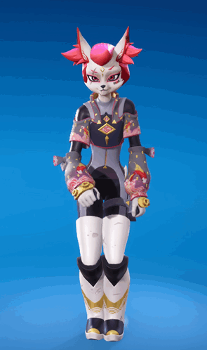 A Cartoon Character With Pink Hair And A Sword Is Standing In Front Of A Blue Background GIF