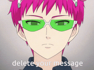 A Cartoon Character With Pink Hair And Green Glasses Has The Words Delete Your Message Below Him GIF