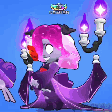 A Cartoon Character With Pink Hair And Horns Is Holding A Candle GIF