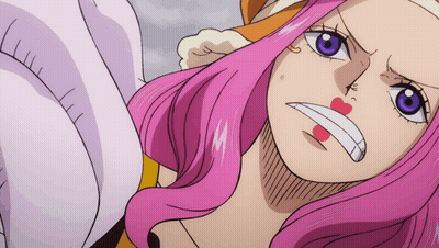 A Cartoon Character With Pink Hair And Purple Eyes Has A White Tooth Sticking Out Of Her Mouth GIF