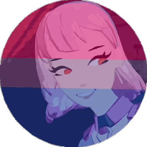 A Cartoon Character With Pink Hair And Red Eyes Sticker