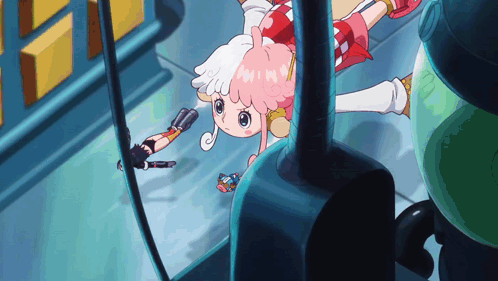 Pink-Haired Cartoon With White Wings Lying Down GIF