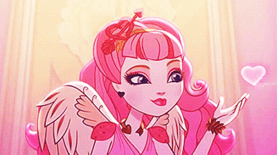 A Cartoon Character With Pink Hair And Wings Blowing A Heart GIF