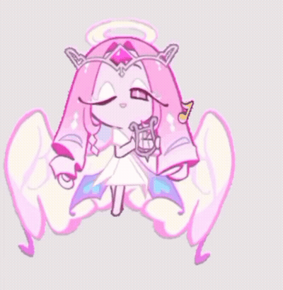 A Cartoon Character With Pink Hair And Wings Is Holding A Lyre GIF