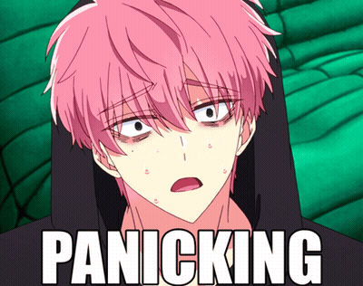 A Cartoon Character With Pink Hair Has Panicking Written On The Bottom GIF