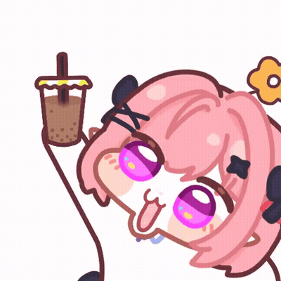 A Cartoon Character With Pink Hair Is Holding A Cup Of Coffee GIF