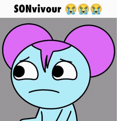 A Cartoon Character With Purple Ears And The Words Sonvivour On The Top GIF