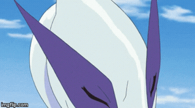 A Cartoon Character With Purple Eyes And A Blue Sky In The Background . GIF