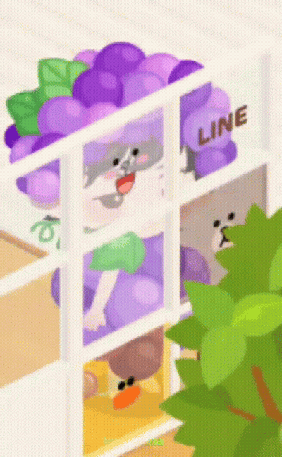 A Cartoon Character With Purple Grapes On His Head And The Word Line On It GIF