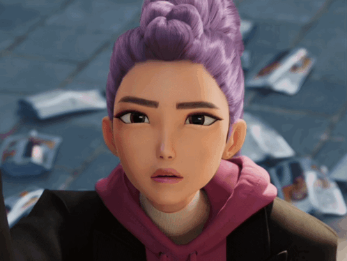 A Cartoon Character With Purple Hair And A Hoodie GIF