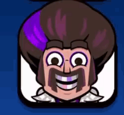 A Cartoon Character With Purple Hair And A Mustache Is Smiling And Wearing A Suit . GIF