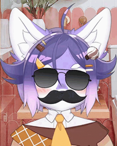A Cartoon Character With Purple Hair And A Mustache Wearing Sunglasses And A Tie GIF