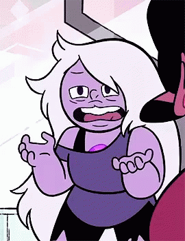 A Cartoon Character With Purple Hair And A Purple Shirt Is Standing Next To Another Character . GIF