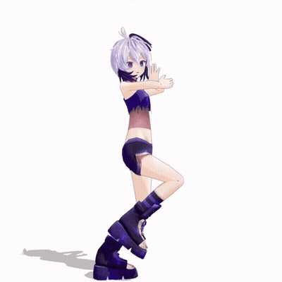 A Cartoon Character With Purple Hair And Black Shorts GIF