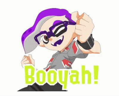 A Cartoon Character With Purple Hair And Glasses Giving A Thumbs Up With The Words Booyah Written Below Him GIF