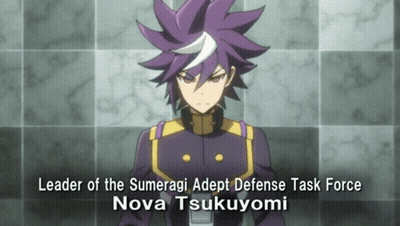 A Cartoon Character With Purple Hair And The Name Nova Tsukuyomi GIF