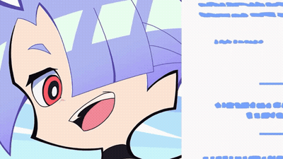 A Cartoon Character With Purple Hair Has A Red Eye GIF