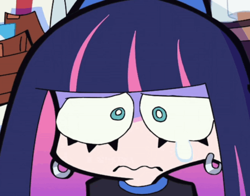 A Cartoon Character With Purple Hair Is Crying And Has A Tear Coming Out Of Her Eye GIF