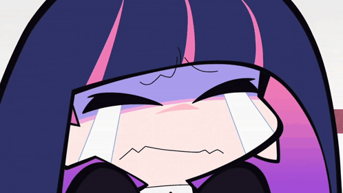 A Cartoon Character With Purple Hair Is Crying With Tears Coming Out Of Her Eyes GIF