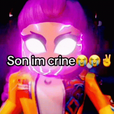 A Cartoon Character With Purple Hair Is Holding A Drink And Says Son Im Crine GIF