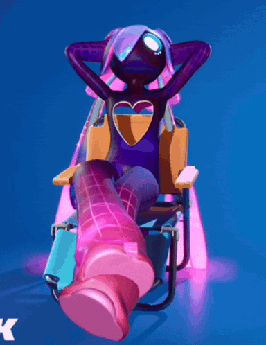 A Cartoon Character With Purple Hair Is Sitting In A Chair GIF