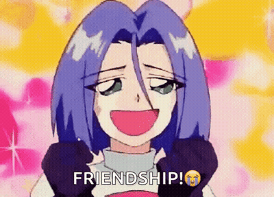 A Cartoon Character With Purple Hair Is Smiling And Says Friendship ! GIF