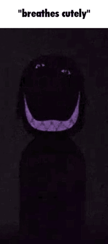 A Cartoon Character With Purple Teeth Is Standing In The Dark And Breathing Cutely . GIF
