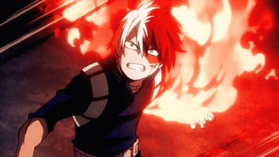 A Cartoon Character With Red And White Hair Is Surrounded By Flames And Says " Cyc " GIF
