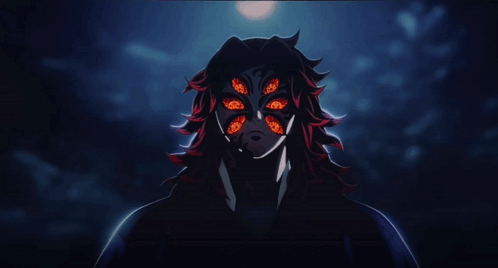 A Cartoon Character With Red Eyes And A Black Mask GIF