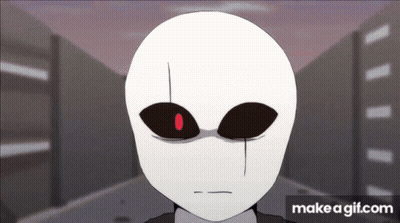 A Cartoon Character With Red Eyes And A Make A Gif.com Watermark GIF